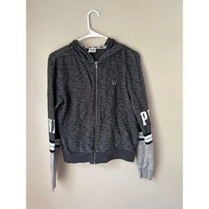 PINK VS  Gray Full Zip Hoodie Sweatshirt Dog Logo Athleisure Lounge Y2K